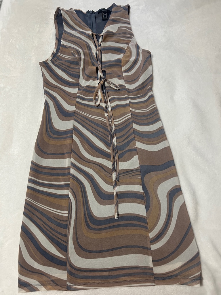 Forever 21 Brown, Cream & Gray Swirl Tie-Front Mini Dress